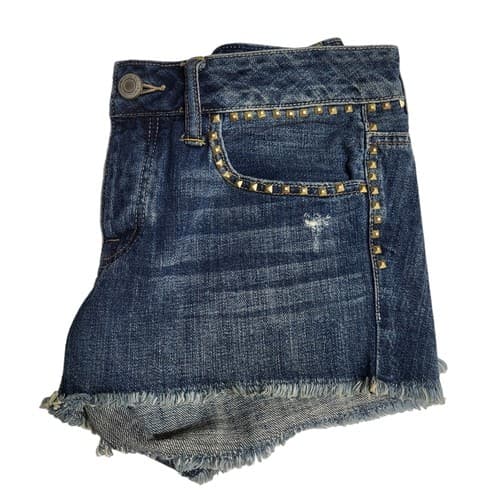 American Eagle Womens Denim Cutoff Shorts 4 Cotton Button Fly Distressed Studs - Thumbnail 5