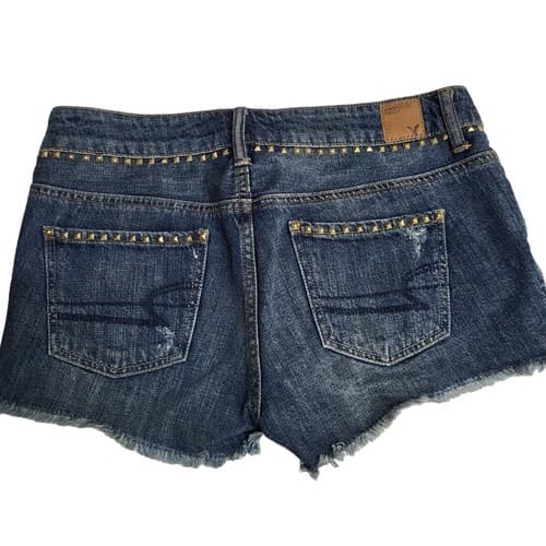 American Eagle Womens Denim Cutoff Shorts 4 Cotton Button Fly Distressed Studs - Thumbnail 3