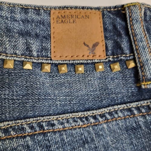 American Eagle Womens Denim Cutoff Shorts 4 Cotton Button Fly Distressed Studs - Thumbnail 8