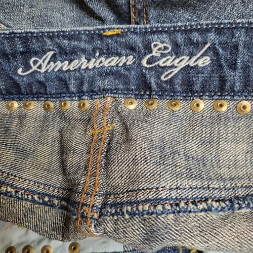 American Eagle Womens Denim Cutoff Shorts 4 Cotton Button Fly Distressed Studs - Thumbnail 9