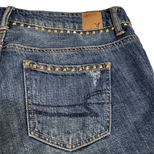 American Eagle Womens Denim Cutoff Shorts 4 Cotton Button Fly Distressed Studs - Thumbnail 7