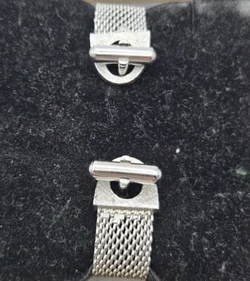 VTG Silvertone Mesh Wrap Cufflinks Square Rhinestone Centers Dressy Freeform - Thumbnail 5