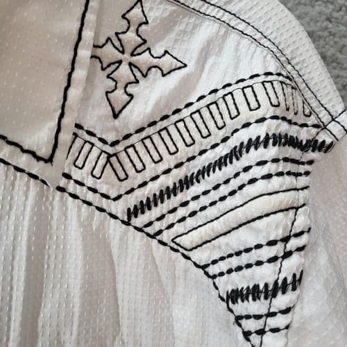 Roar Mens Shirt L White Heavy Embroidery Shotgun Cuffs Cotton Stretch Rodeo - Thumbnail 6