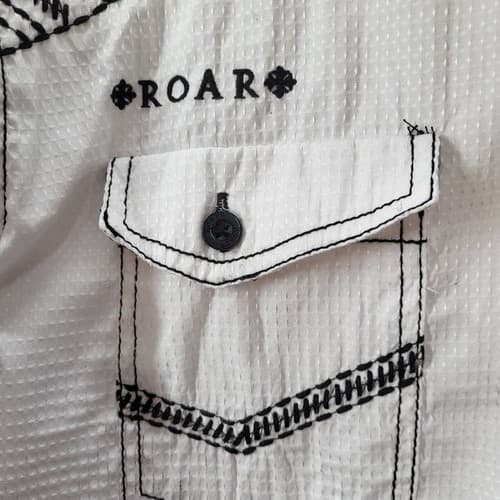 Roar Mens Shirt L White Heavy Embroidery Shotgun Cuffs Cotton Stretch Rodeo - Thumbnail 9