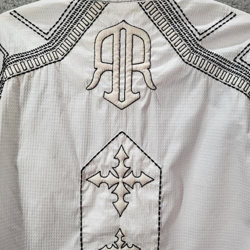 Roar Mens Shirt L White Heavy Embroidery Shotgun Cuffs Cotton Stretch Rodeo - Thumbnail 4