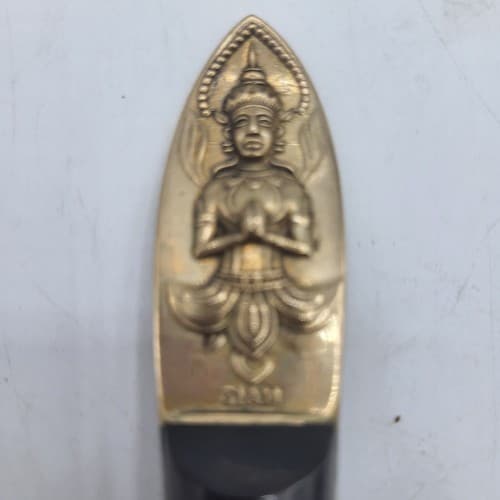 Siam Cutlery Salad Fork & Spoon Thai Brass Teak Handles Praying Buddha Design - Thumbnail 5