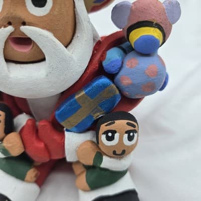 Ramey Pottery Santa Claus Storyteller Three Kids Presents Sack Signed Folk Art - Thumbnail 8