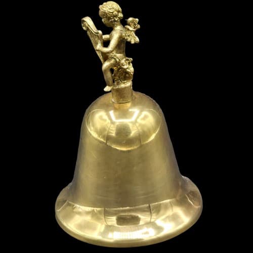 Vintage Silvestri Solid Brass Bell Cherub Angel Playing Harp 3D Hong Kong - Thumbnail 7