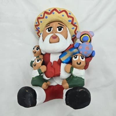 Ramey Pottery Santa Claus Storyteller Three Kids Presents Sack Signed Folk Art - Thumbnail 5