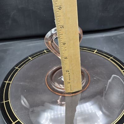 Vintage Pink Depression Glass Tidbit Tray Art Deco Black Band Gold Trim EUC - Thumbnail 10