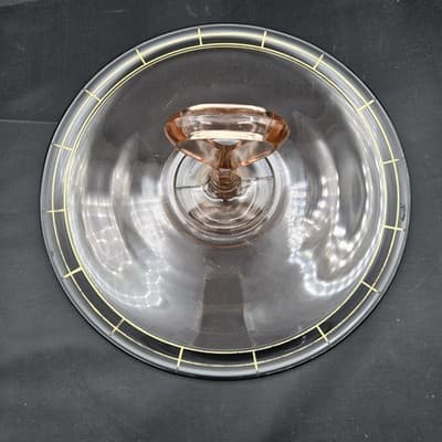 Vintage Pink Depression Glass Tidbit Tray Art Deco Black Band Gold Trim EUC - Thumbnail 2