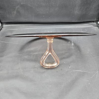 Vintage Pink Depression Glass Tidbit Tray Art Deco Black Band Gold Trim EUC - Thumbnail 4