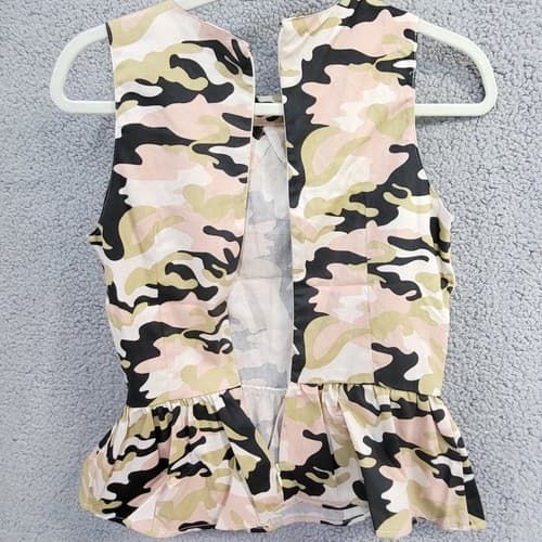 Last Kiss Womens Top Pink M Cotton Camo Peplum Grommets Sleeveless Cutouts - Thumbnail 3