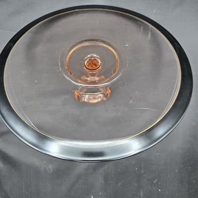 Vintage Pink Depression Glass Tidbit Tray Art Deco Black Band Gold Trim EUC - Thumbnail 3