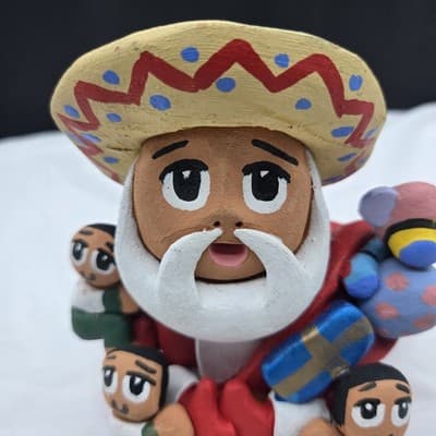 Ramey Pottery Santa Claus Storyteller Three Kids Presents Sack Signed Folk Art - Thumbnail 6