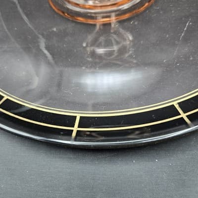 Vintage Pink Depression Glass Tidbit Tray Art Deco Black Band Gold Trim EUC - Thumbnail 6