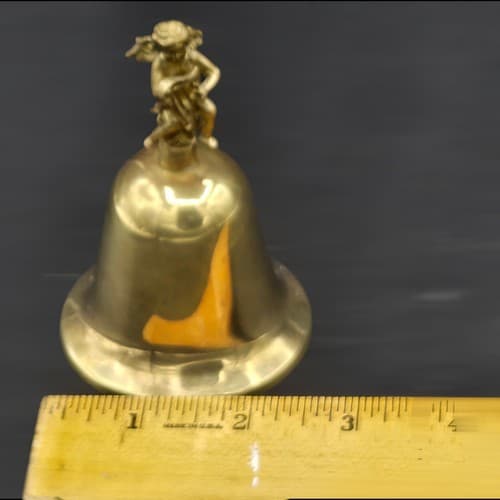 Vintage Silvestri Solid Brass Bell Cherub Angel Playing Harp 3D Hong Kong - Thumbnail 9
