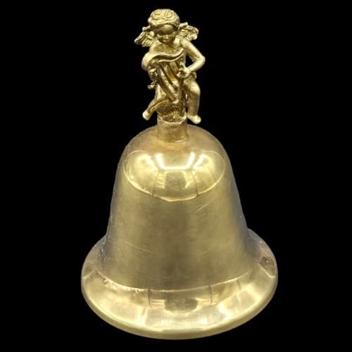 Vintage Silvestri Solid Brass Bell Cherub Angel Playing Harp 3D Hong Kong - Thumbnail 5