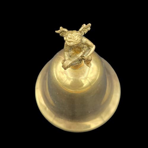 Vintage Silvestri Solid Brass Bell Cherub Angel Playing Harp 3D Hong Kong - Thumbnail 6