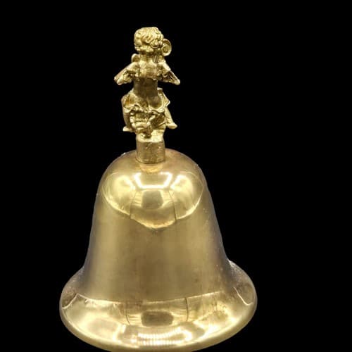 Vintage Silvestri Solid Brass Bell Cherub Angel Playing Harp 3D Hong Kong - Thumbnail 4
