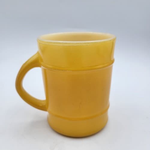 Fire King Barrel Mug 18 Yellow Oven Proof Vintage 10oz USA Anchor Hocking - Thumbnail 3
