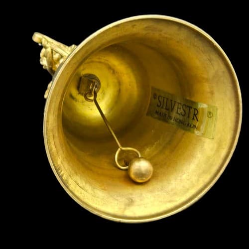 Vintage Silvestri Solid Brass Bell Cherub Angel Playing Harp 3D Hong Kong - Thumbnail 3