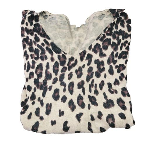 CB Womens Plus Sweater Leopard Tan 2XL Rayon Blend Knit Short Sleeve V-Neck - Thumbnail 3