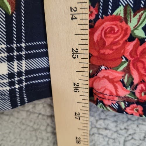 Arabell Womens Blouse Top 1X Navy Check Red Roses Hi-Lo Poly Spandex Flowey Plus - Thumbnail 10