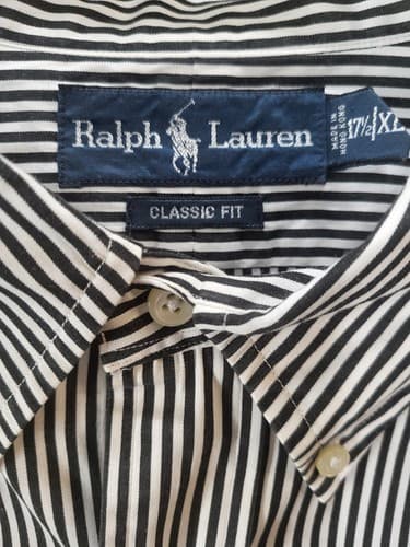 Ralph Lauren Button Down Shirt Black White Stripe 17.5 XL Cotton Classic Fit - Thumbnail 2
