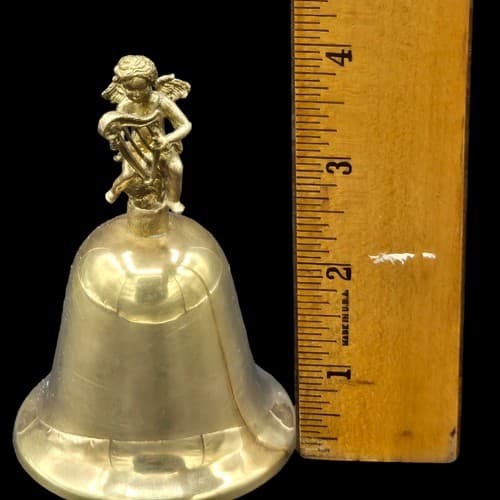 Vintage Silvestri Solid Brass Bell Cherub Angel Playing Harp 3D Hong Kong - Thumbnail 8