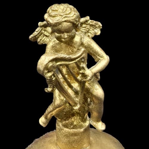 Vintage Silvestri Solid Brass Bell Cherub Angel Playing Harp 3D Hong Kong - Thumbnail 2