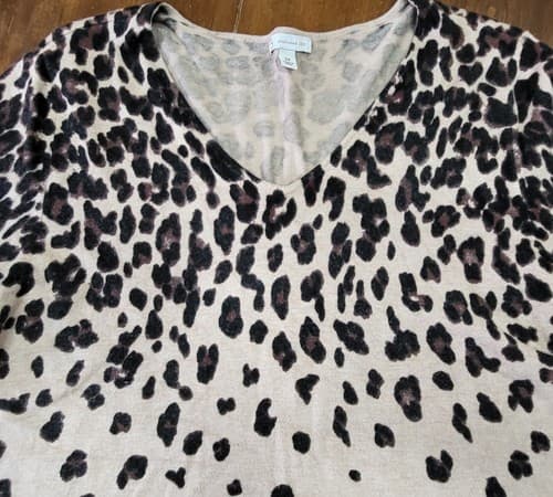 CB Womens Plus Sweater Leopard Tan 2XL Rayon Blend Knit Short Sleeve V-Neck - Thumbnail 4