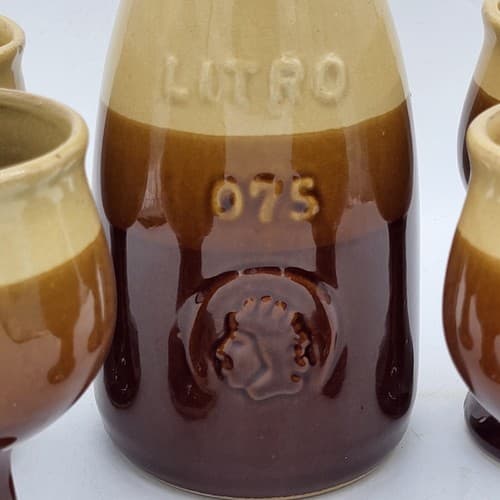 Vintage Armbee San Francisco Wine Carafe 4 Chalice Goblet Set Brown Ceramic - Thumbnail 5