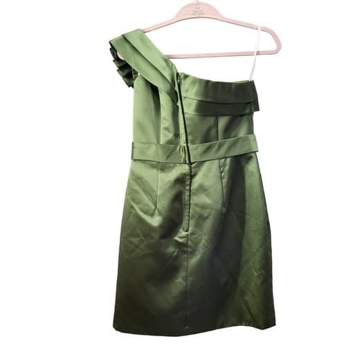 Davinci Womens Dress 8 Green One Shoulder Cocktail Prom Satin Pockets Evening - Thumbnail 2