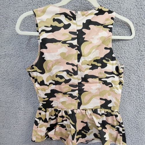 Last Kiss Womens Top Pink M Cotton Camo Peplum Grommets Sleeveless Cutouts - Thumbnail 2