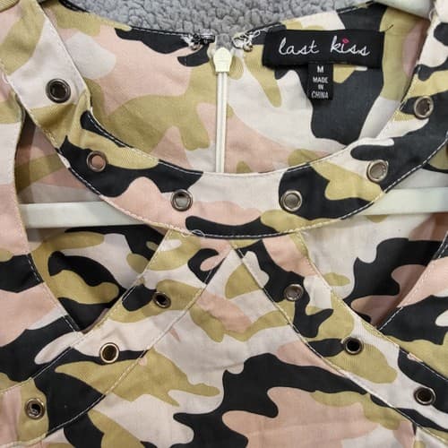 Last Kiss Womens Top Pink M Cotton Camo Peplum Grommets Sleeveless Cutouts - Thumbnail 5