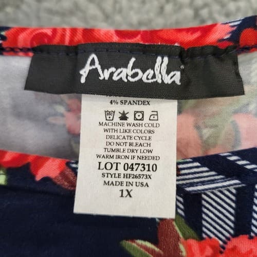 Arabell Womens Blouse Top 1X Navy Check Red Roses Hi-Lo Poly Spandex Flowey Plus - Thumbnail 5