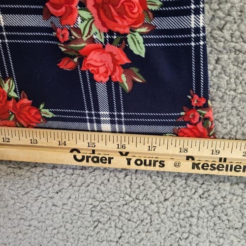 Arabell Womens Blouse Top 1X Navy Check Red Roses Hi-Lo Poly Spandex Flowey Plus - Thumbnail 7