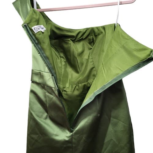 Davinci Womens Dress 8 Green One Shoulder Cocktail Prom Satin Pockets Evening - Thumbnail 5