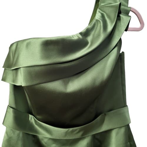Davinci Womens Dress 8 Green One Shoulder Cocktail Prom Satin Pockets Evening - Thumbnail 3