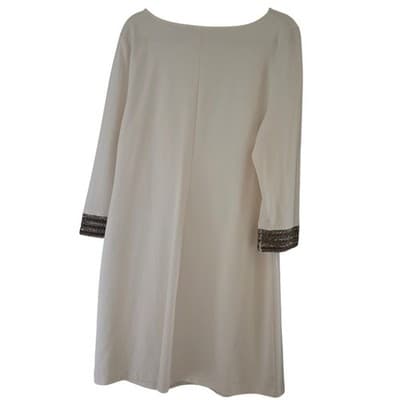 J Jill Christian Siriano Holiday Sheath Dress XL Winter White Knit Beaded Cuffs - Thumbnail 2