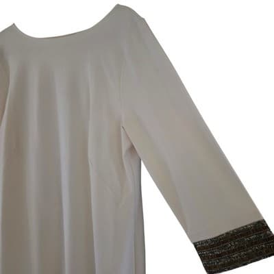 J Jill Christian Siriano Holiday Sheath Dress XL Winter White Knit Beaded Cuffs - Thumbnail 17