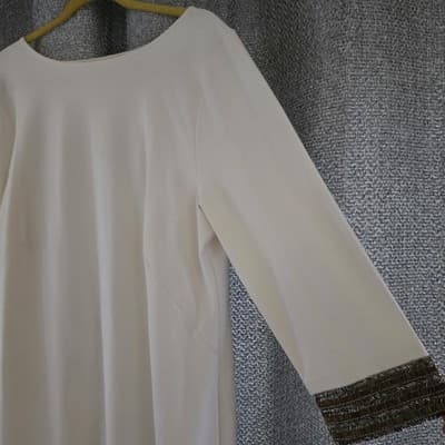 J Jill Christian Siriano Holiday Sheath Dress XL Winter White Knit Beaded Cuffs - Thumbnail 5