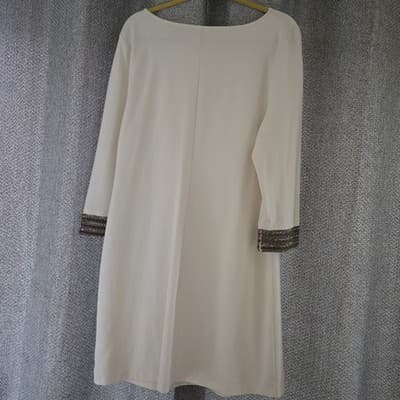 J Jill Christian Siriano Holiday Sheath Dress XL Winter White Knit Beaded Cuffs - Thumbnail 9