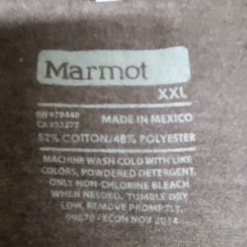Marmot Mens Tee Shirt Brown 2XL XXL Short Sleeve Cotton Blend Mountain Logo - Thumbnail 8