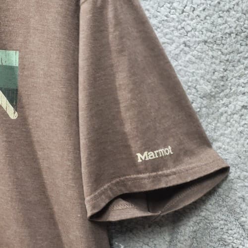 Marmot Mens Tee Shirt Brown 2XL XXL Short Sleeve Cotton Blend Mountain Logo - Thumbnail 3