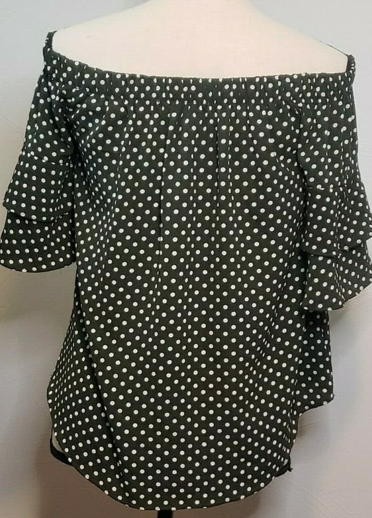 Paradiso Womens Top Blouse Green S Boho Polka Dot Front Tie Resort Cruise Wear - Thumbnail 2