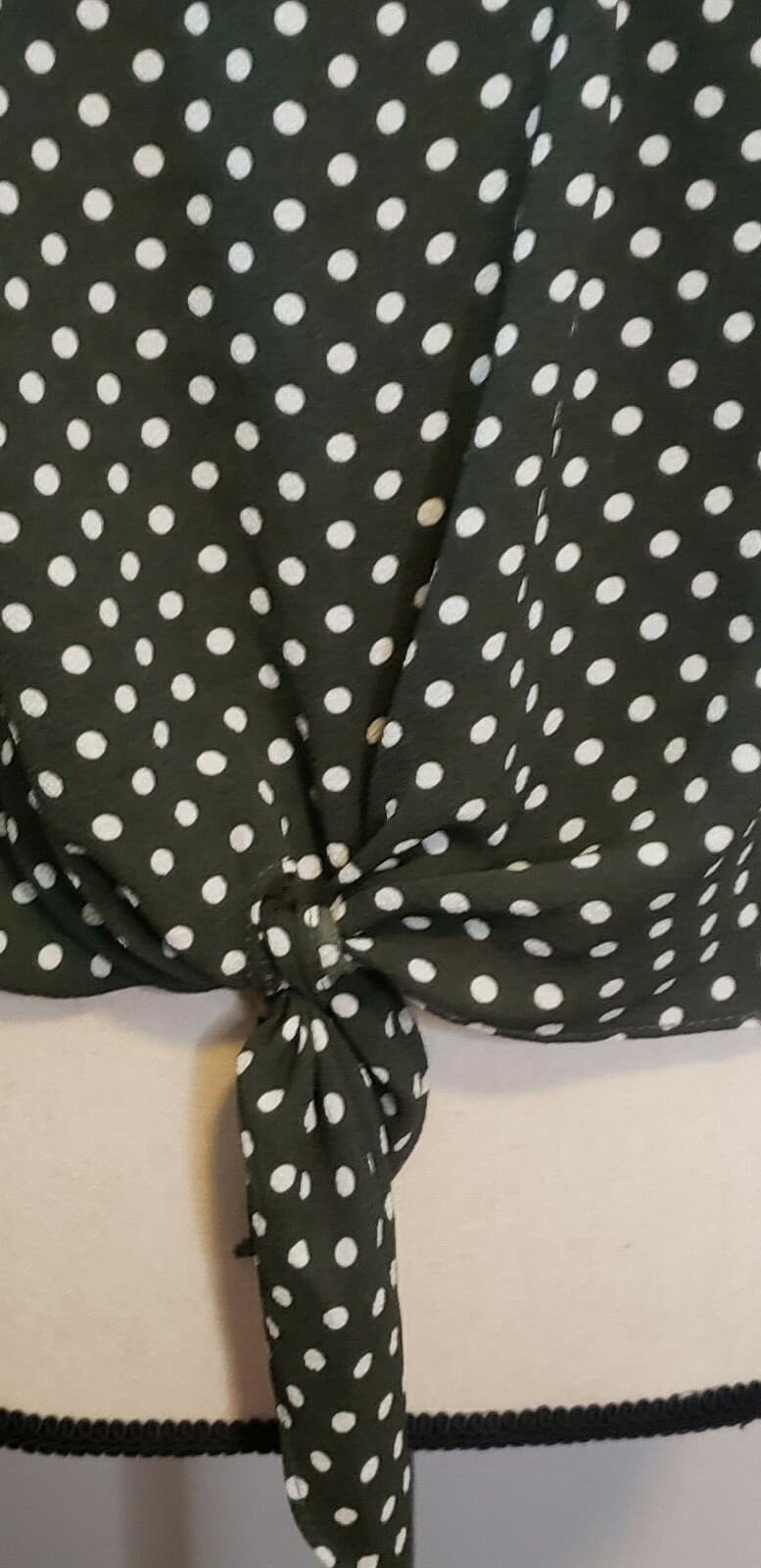 Paradiso Womens Top Blouse Green S Boho Polka Dot Front Tie Resort Cruise Wear - Thumbnail 5