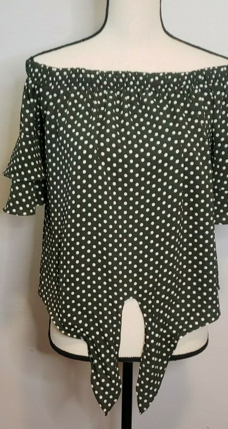 Paradiso Womens Top Blouse Green S Boho Polka Dot Front Tie Resort Cruise Wear - Thumbnail 8