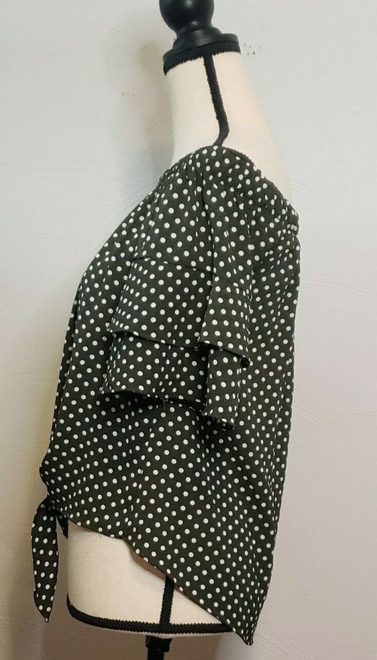 Paradiso Womens Top Blouse Green S Boho Polka Dot Front Tie Resort Cruise Wear - Thumbnail 3